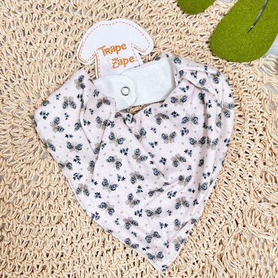 Conj. Body Manga Curta, Babador Bandana e Calça Borboletas - Cor Gelo e Areia